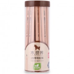 得力(deli)木世界系列六角笔杆原木2B铅笔 50支/桶 S907